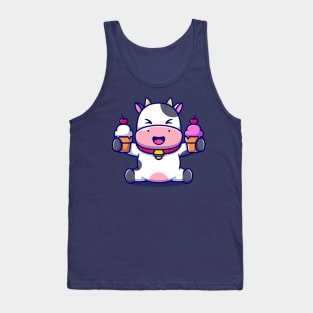 Cute Cow Holding Ice Cream Cartoon Tank Top